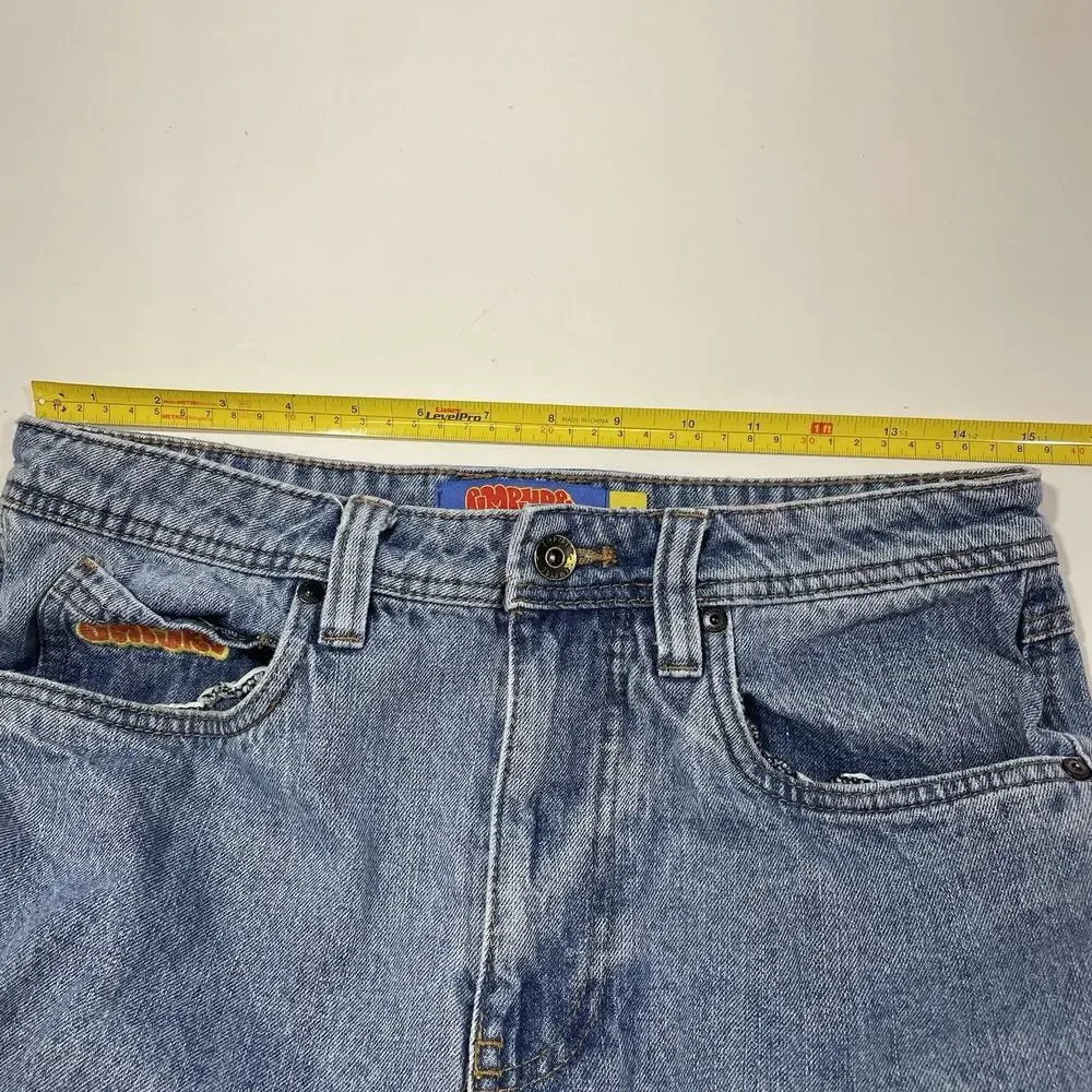 Empyre Baggy Jeans Floral Embroidered Light Wash Blue Denim Face Flowers Size 28